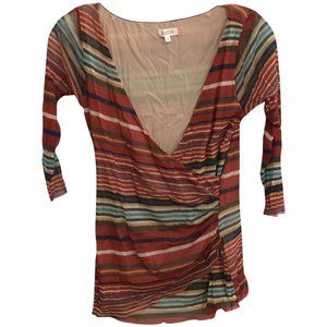 NWT Small Weston Wear V-Neck Striped Faux Wrap Top